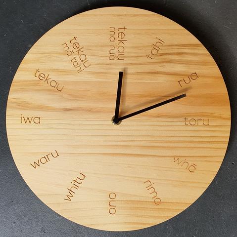 Wooden Clock Maori Hours Te Reo Light Wood Pine